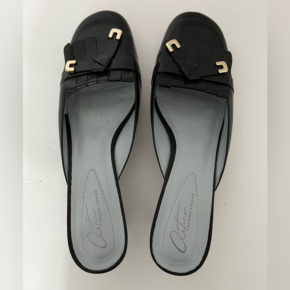Arturo Chiang Black Loafers with Gold Accents